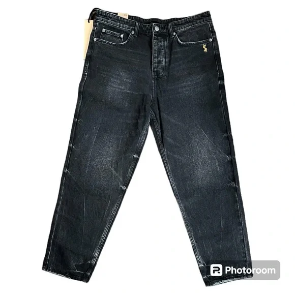KSUBI Men’s Bullet Sonic black relaxed fit cropped rigid denim jeans 34 NEW